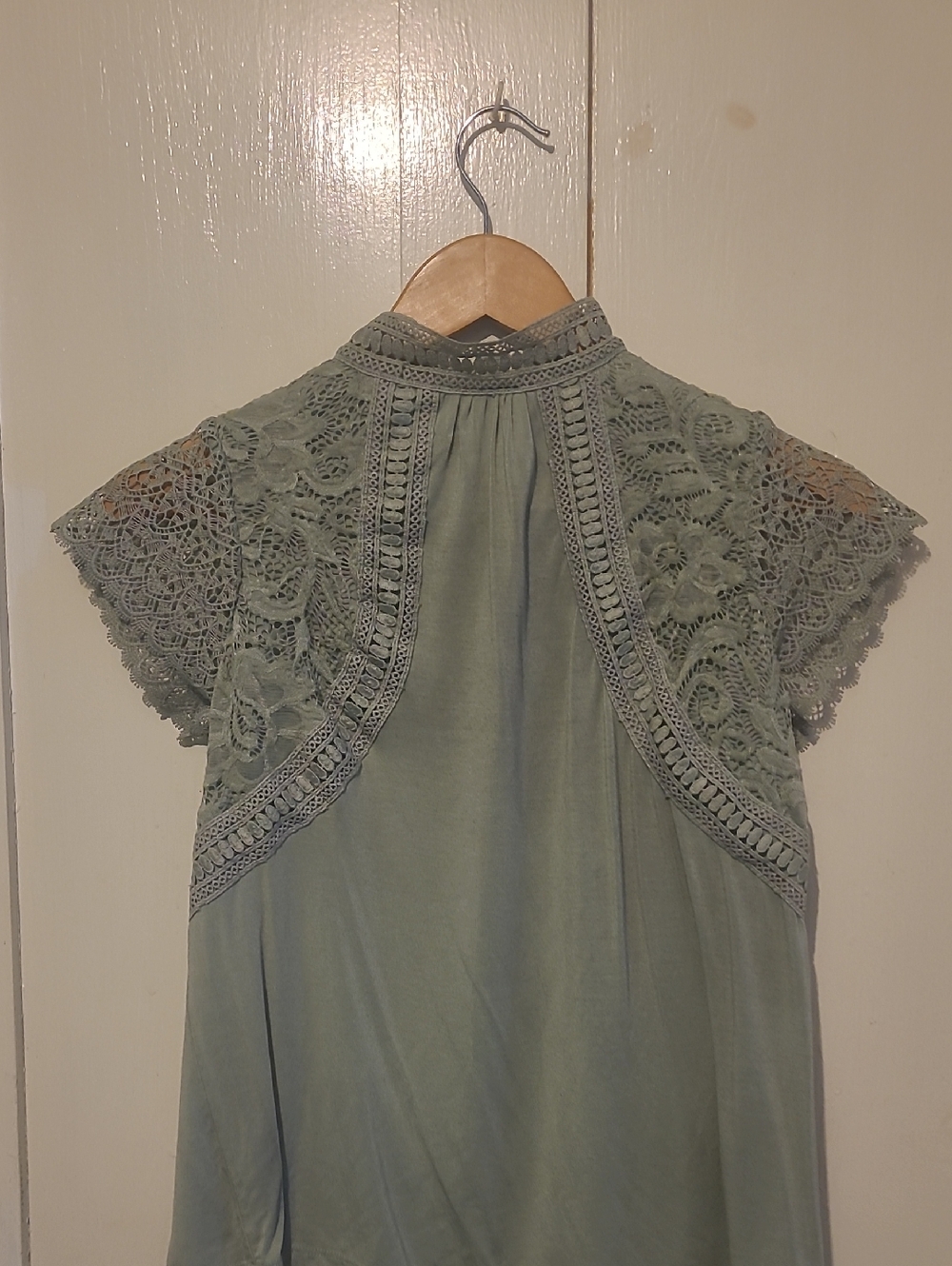 Cable & Gauge Sage Green Lace Yoke Blouse